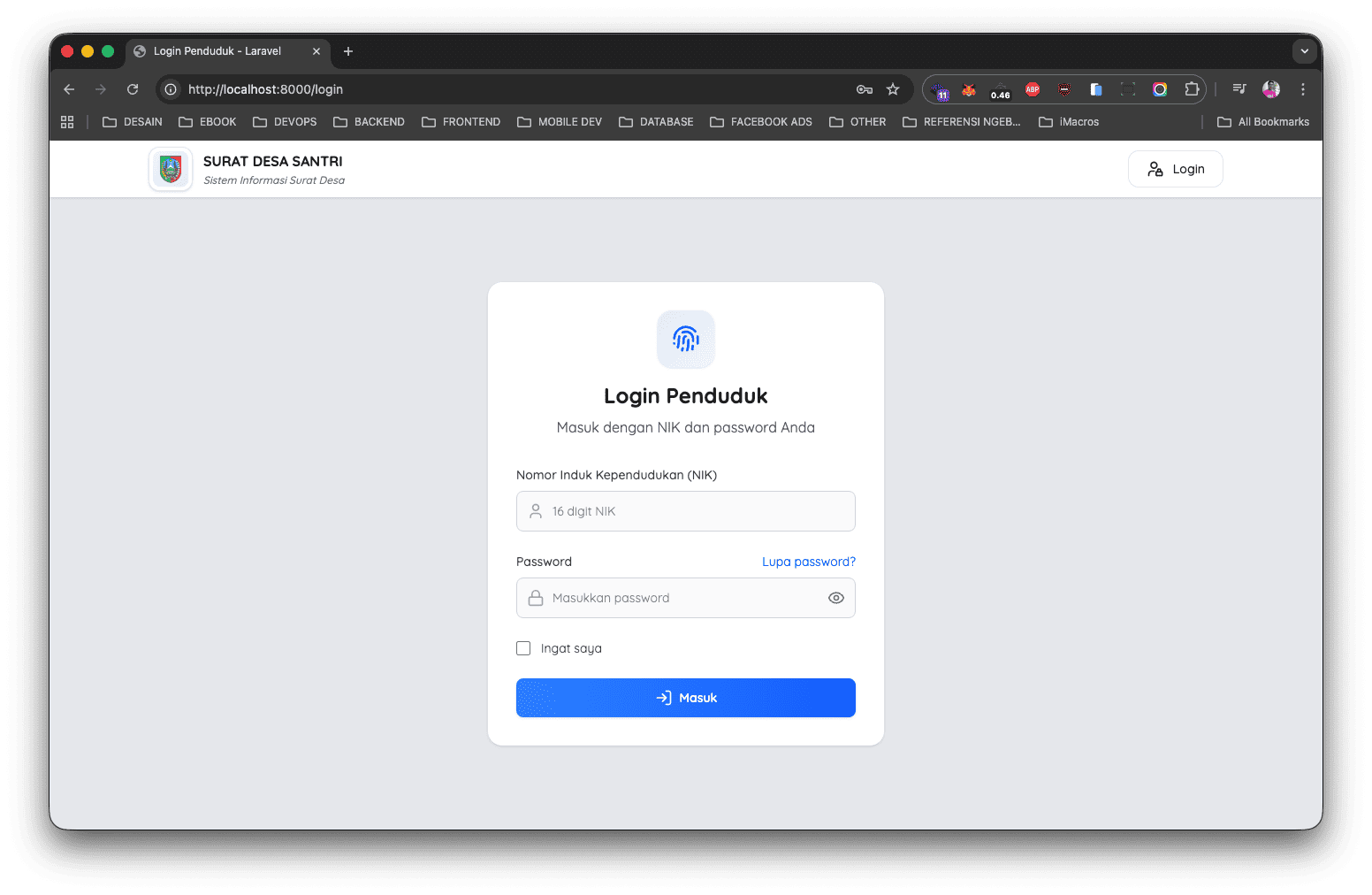 Screenshot Login Penduduk